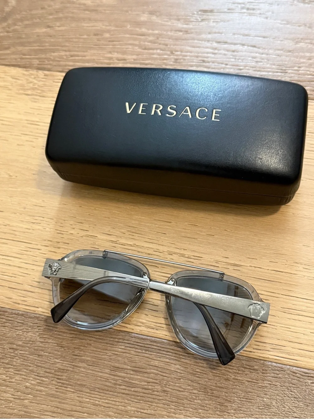 Versace Clear Gray Frame Sunglasses with Black Case
